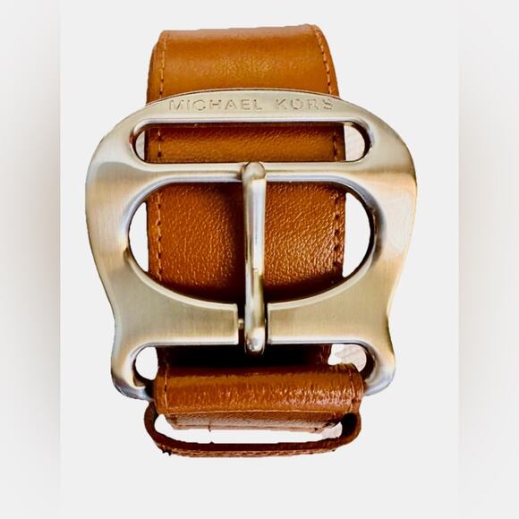 Michael Kors Women’s Brown Leather Belt with Silver Buckle 553311. Size Lg. NEW - Picture 1 of 10